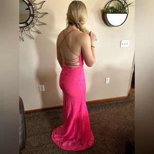 PINK SEQUIN CORSET BACK PROM DRESS
